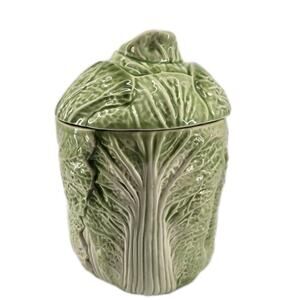 Vintage Cottagecore 1990 Hearth & Home Cabbage Garden Lidded Canister 8 Inch